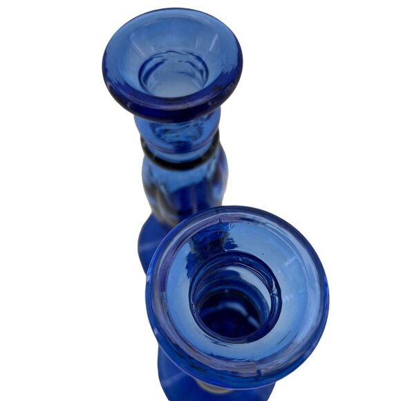 Vitrocolor Candlesticks Art Glass Spain Recycled Blue Opac Tapers Pair - Picture 2 of 10